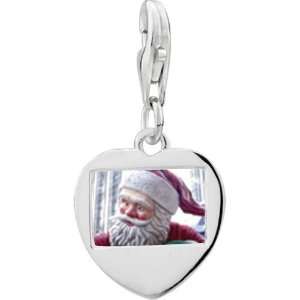   Sterling Silver Santa Statue Photo Heart Frame Charm Pugster Jewelry
