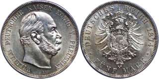 9281 J.97 Preussen 5 Mark 1874 A Wilhelm I., 1861 1888  