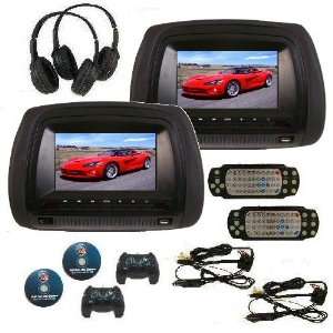  2x BLACK 7 Touch Screen Digital Car Headrest DVD Monitors 