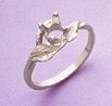   7mm Round Sterling Silver Three Leaf Ring Setting (Size 5, 6, 7 or 8