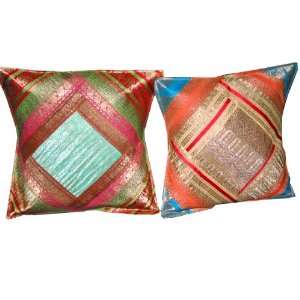  Christmas Gift 2 Vintage Sari Zari Borders Toss Pillow 