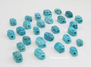 35 Blue Egyptian Ceramic Stone Beetles Scarab Beads  