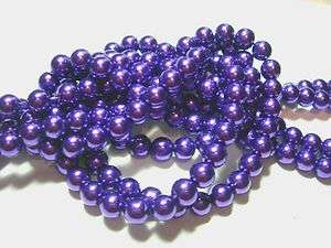 Metallic Purple 8mm Glass Pearls beads WOW 30 strand  