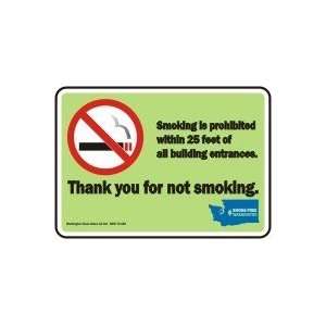  SMOKING PROHIBITTED (WASHINGTON) Sign   7 x 10 Dura 