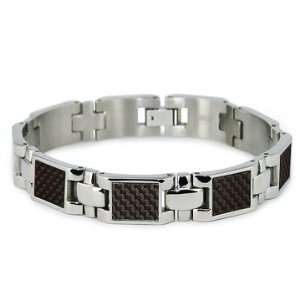  Mens Titanium Bracelet with Black Carbon Fiber Jewelry