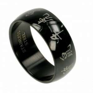   Black Stainless Steel Chinese Zodiac Characters Ring   Size 7 Jewelry