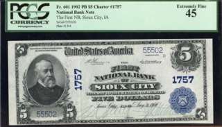  PCGS EF 45 FR. 601 PB CHARTER 1757 $5 NATIONAL BANK NOTE PA191  