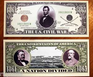 Civil War 1861 1865 Ulysses S Grant ,Robert E. Lee Bill,Abraham 