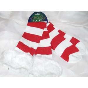   Holiday Red & White Striped Socks with Faux Fur Toys & Games