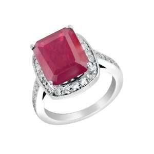   Ring with Red Ruby Radiant Cut Center and Accent Diamonds ( 7.15 CTW