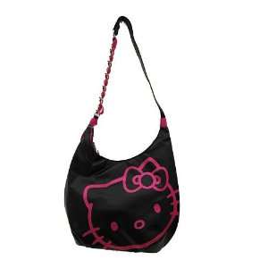 Hello Kitty Black w/ Pink Glitter Face Handbag with Shoulder Chain 