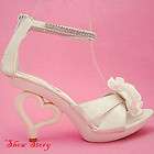 Fab White Diamante Heart Heel Wedding Sandals US Size 5