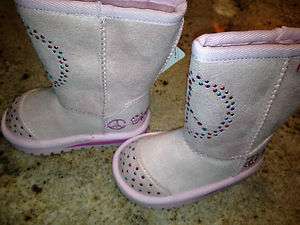 Skechers Twinkle Toes Peace Sign Rags To Riches Pink Boots NWTS SZ 5 