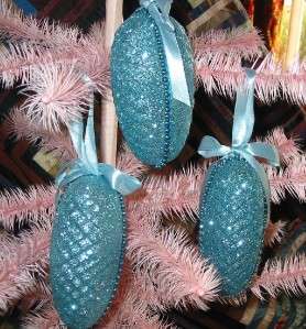 Beautiful Blue Glittered Pinecone 3 Container Ornaments  