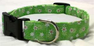Green with white flowers dog collar or collar and leash  