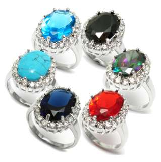 Sterling Silver Royal Oval CZ Replica Ring in 6 Colors  