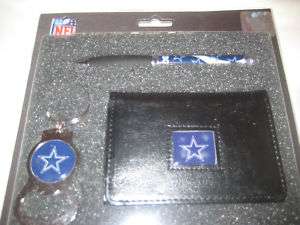Dallas Cowboys NFL Mens Tri Fold Wallet w/Pen, Keychain  