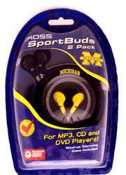 Michigan Wolverines SportBud Headphone 2 Pack with Wind Up Case 