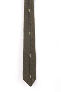 Unique 1950s mens tie. Dark olive with sword print, slim style, 100% 