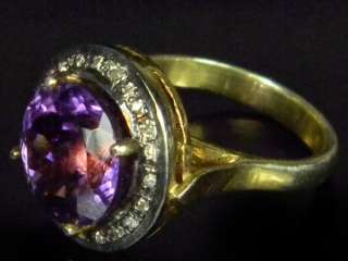 SPARKILING Beautiful Genuine Rose Cut Diamond Amethyst Gold PT 