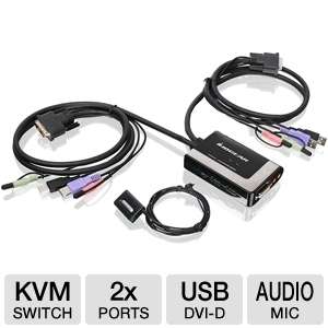 Iogear GCS932UB 2 Port USB DVI D Cable KVM Switch with Audio & Mic at 