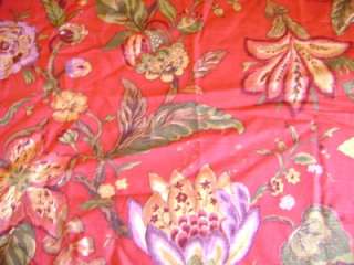 JAY YANG Red JACOBEAN Floral Drapery Cotton Fabric 55x24  
