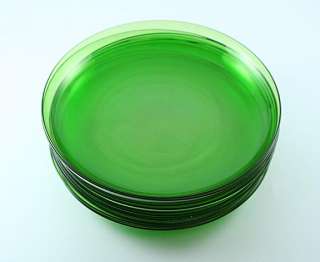 10 FINE QUALITY STEUBEN HAND BLOWN GREEN GLASS PLATES  
