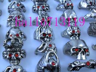 10X wholesale Jewelry lot quality red rhinestone skull Silver plate 