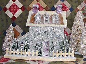   Primitive Brown Stone Lighted Putz Christmas House Paper Mache  