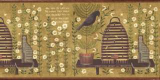 Country Folk Art Bird & Cat Wallpaper Border  