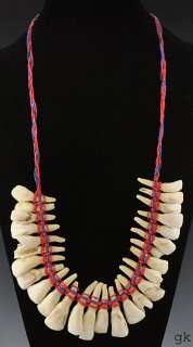   American Buffalo Tooth Beaded Necklace Adjustable Red & Blue Cording