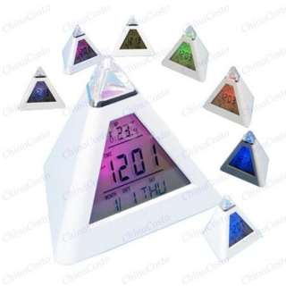 Glowing LED 7 Color Change Pyramid Digital Alarm Clock  