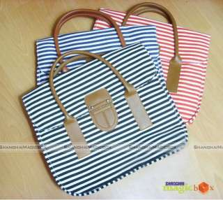 Women Navy Stripe Canvas Handbag Shoulder Bag New #479  
