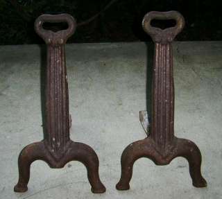 Set of 2 Antique CAST IRON Keyhole ANDIRONS GREAT FIND  