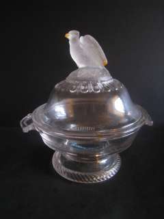   Pressed, Pattern Glass Frosted Eagle Compote, Covered Bowl  
