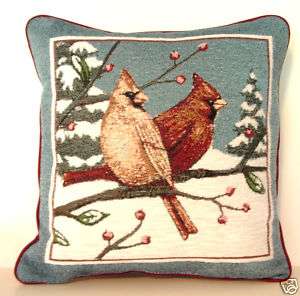 Pair Of Cardinals On Snow Scene Tapestry Pillow New  