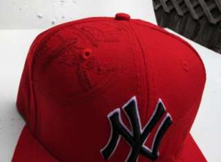 NY Yankees Red BLK Team Logos All Sz Cap Hat by New Era  