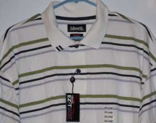 Mens Ashworth EZ TECH Short Sleeve Polo/Golf Shirt (White with Stripes 