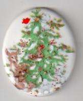 47x39mm Porcelain Cameo w/ Christmas Tree & Animals  