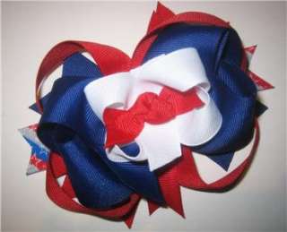 Patriotic Boutique Layered Hair Bow Red White & Blue  