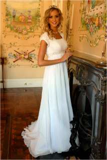 Short sleeves High neck WHITE wedding dress/gown 4 6 16  