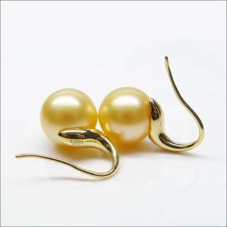 LUXURYGOLD 9 10MM ROUND NATURAL SOUTH SEA PEARL&18K GOLD EARRINGS 