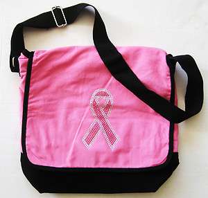 Pink Rhinestone Breast Cancer Awareness Ribbon MESSENGER BAG  