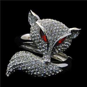 Rare Animal Fox Bracelet Bangle Clear Swarovski Crystal  