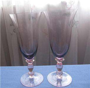 Vintage Lavender Crystal Goblets With Pink Stems 8 3/4 Tall A Lot of 