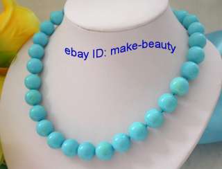 stunning 14mm round natural blue turquoise beads necklace  