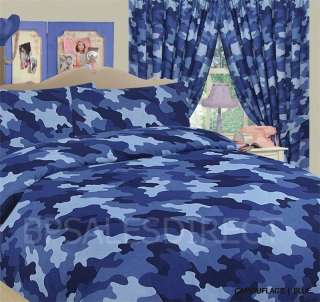 BLUE ARMY CAMOUFLAGE DUVET COVER & PILLOWCASE BEDDING SET  