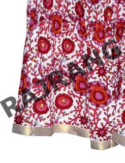 designer floral block print cotton long skirt with brocade work