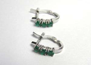 NATURAL COLOMBIA EMERALD HUGGIE EARRINGS 18K WHITE GOLD  