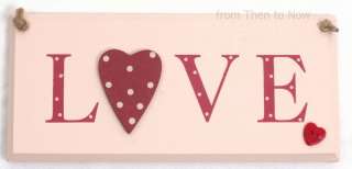 Red Spotty Polka Dot Wooden Heart Love Plaque Sign  